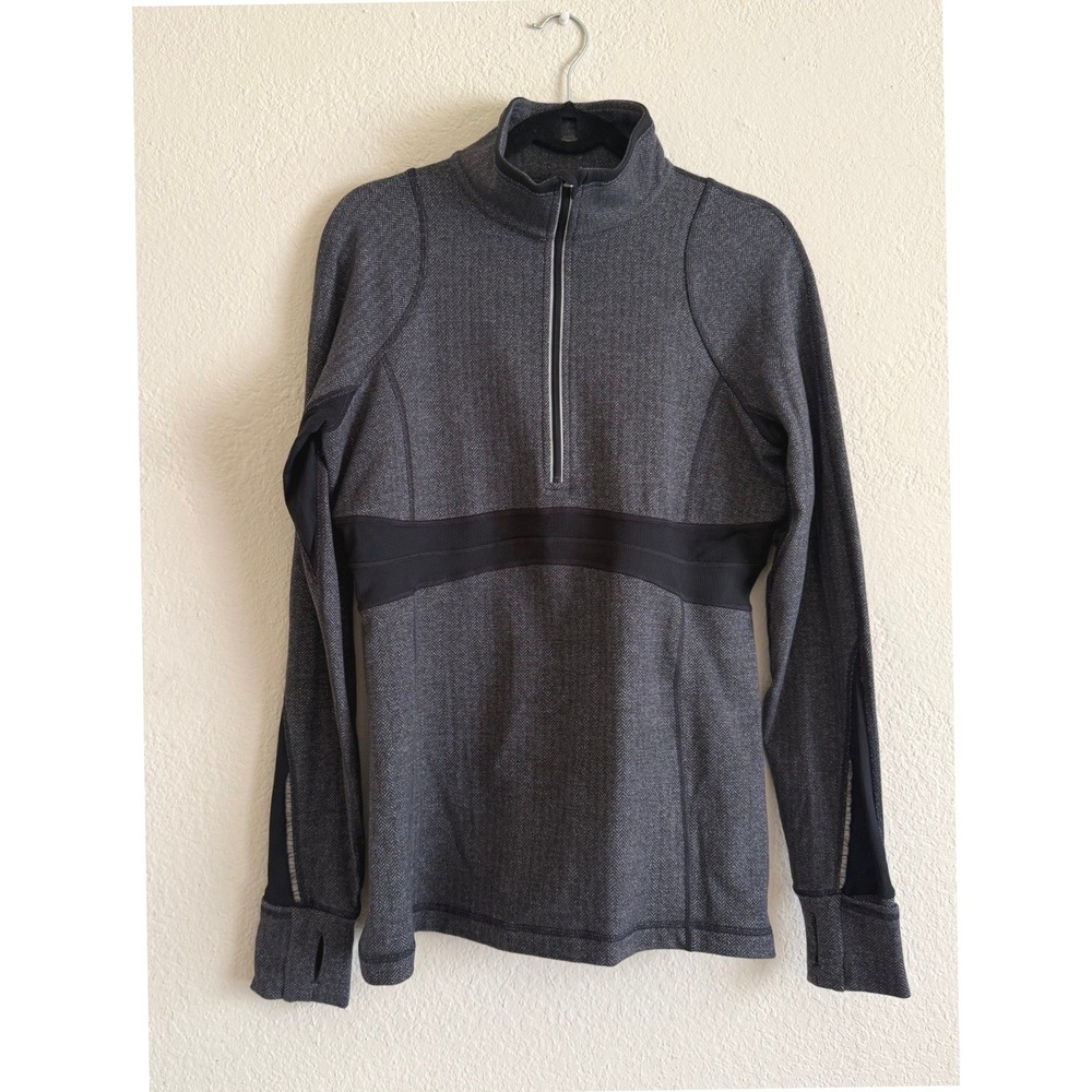 Lululemon Run Full Tilt Half Zip Gray/Black Herringbone Pullover Sz 12 Athleisur